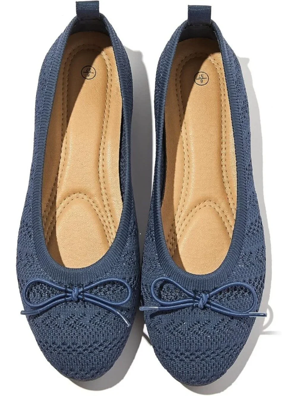 Women's Navy Crochet Lace Round Toe Solid Comfortable Low Heel Ballet Flats
